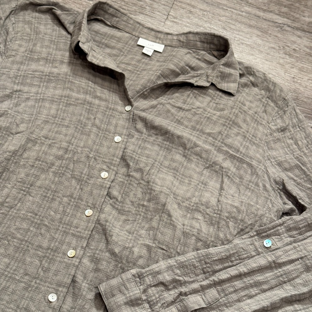 J Jill Top Shirt Womens XL Gray Button Up Stretch Casual Knit Textured Viscose